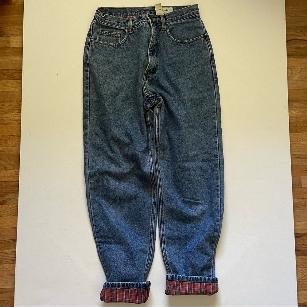 Vintage Eddie Bauer Red Plaid Flannel Lined Mom Jeans size 12